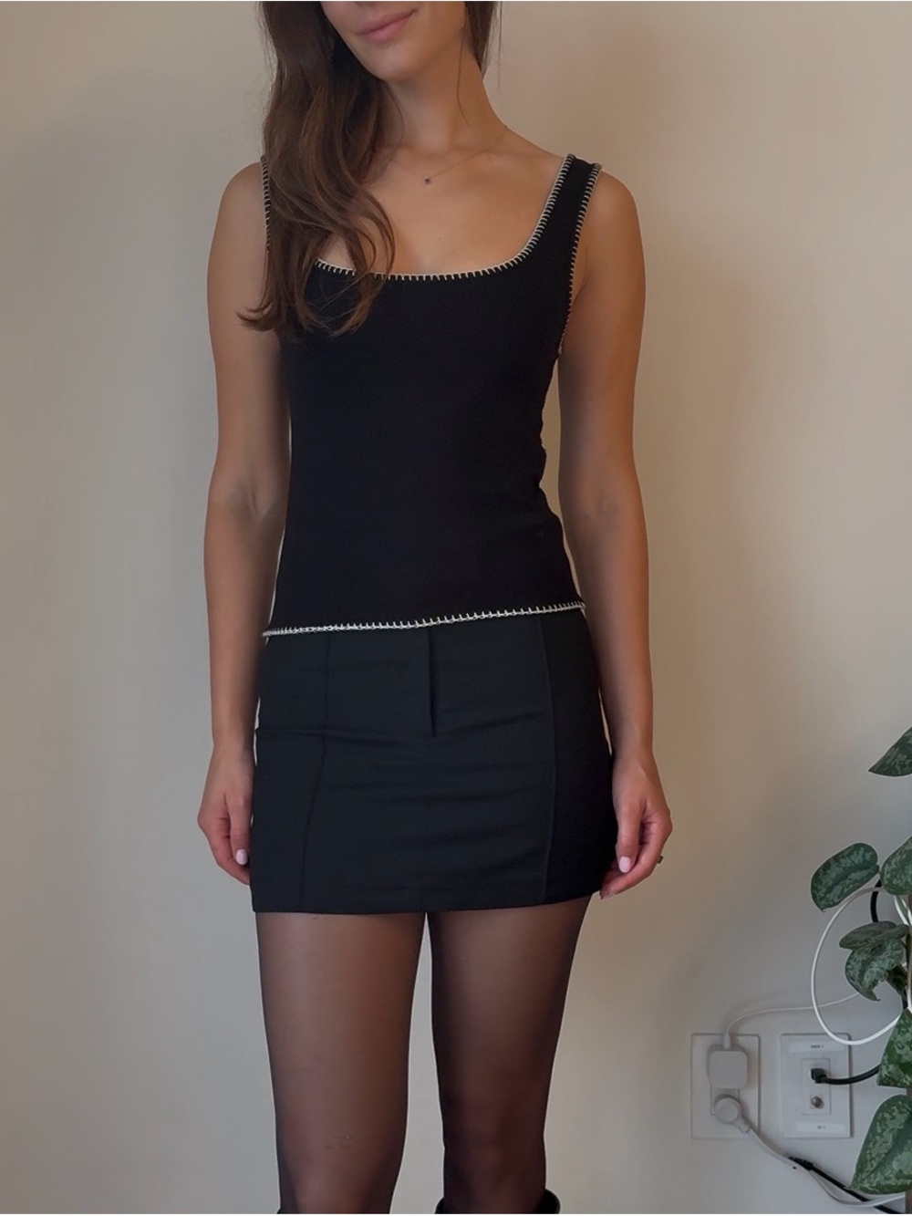 Black Tank Top with Contrast Stitching